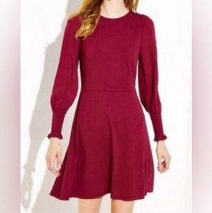 LOFT Smocked Cuff Dress in Lush Violet (Burgundy) - Size 2